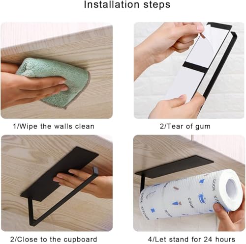 Image of Pack of 1 Under Cabinet Paper Towel Holder, Bathroom Towel Holder,Home face Towel Holder Self-Adhesive Tissue Roll Dispenser, Toilet Paper Holder Black,Modern Kitchen Storage [Black Color].