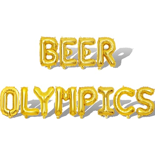 BEER OLYMPICS Gold Letter Balloons Banner,16in Balloons Foil BEER OLYMPICS Sign Alphabet Letters Foil Mylar Balloon Beer Olympics Party Banner
