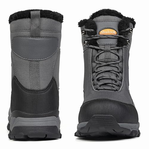 SHULOOK Winterstiefel Herren Wasserdicht Warm Gefüttert Winterschuhe Herren Schneestiefelrutschfeste Hohe Wanderschuhe Outdoor Schuhe Winter für Wandern Arbeiten Camping (Grau EU 43)