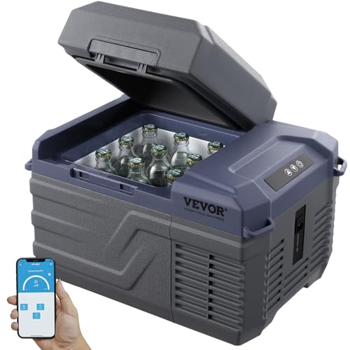 VEVOR Réfrigérateur Portable à Compression 12 L, Mini Frigo de Voiture 12/24 V CC et 100-240 V CA, Glacière à Zone Unique, -20 °C à 20 °C Température Réglable,...