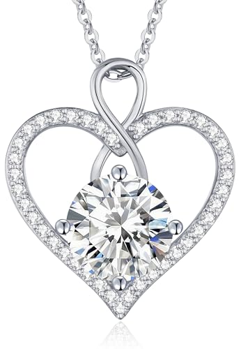 Seelove Moissanite Heart Infinity Pendant Necklace, 925 Sterling Silver 18K Gold Plated, Lab-Created Jewelry Gift for Women Her Mom Wife Girlfriend Daughter Anniversary Birthday Wedding