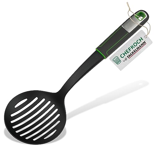CHEFKOCH Abseihlöffel Premium – Perfekt zum Abseihen für Klöße, Maultaschen & Mehr – Hitzebeständig bis 270°C – Schonend für Beschichtete Töpfe, Soft-Touch-Griff, Länge: 31,5 cm
