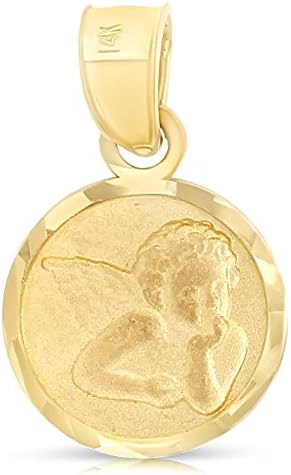 Ioka – 14K Yellow Gold Small Round Guardian Angel Cherub Religious Little Charm Pendant For Necklace or Chain Ioka – 14K Yellow Gold Small Round Guardian Angel Cherub Religious Little Charm Pendant For Necklace or Chain