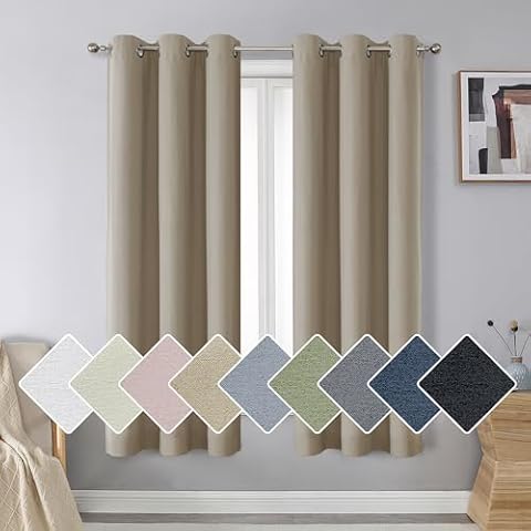 Aiyufeng Nika 100% Blackout Curtains 63 Inches Long - Thermal Insulated Noise Reducing Energy Efficiency Warm Small Window Curtain Panels for Kitchen Bedroom, 38 inches W x 63 inches L, Taupe, 1 Pair Cover
