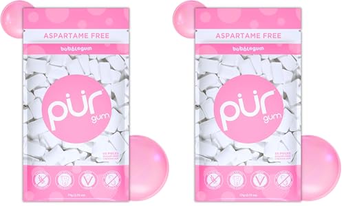 Image of PUR Gum | Aspartame Free Chewing Gum | 100% Xylitol | Natural Bubblegum Flavored Gum, 55 Pieces (Pack of 2)