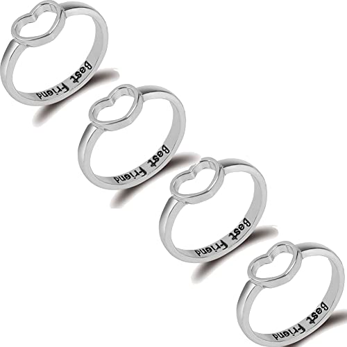 Letter Initial Best Friend Rings for 4 Geometric Hollow Heart Love Couple Rings for Women Men Friendship Rings Birthday Gift Jewelry Size 8