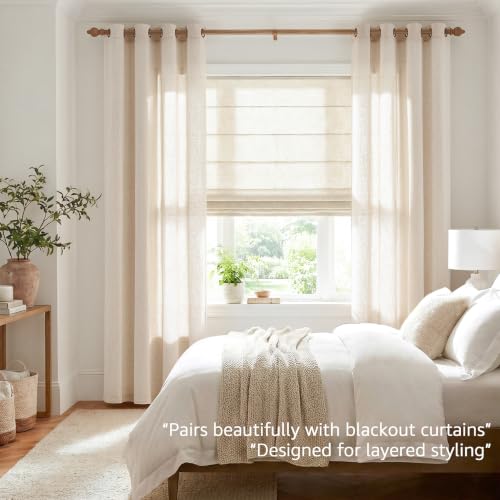 Image of jinchan Linen Curtains 90 Inch Light Filtering Grommet 2 Panels Beige