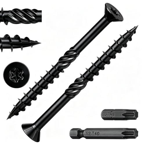 Image of Wensilon 5 /16 * 4 inch Black Deck Screws, (39pcs) 2 lbs.Exterior Wood Screws, Rust Resistant Epoxy Coated, Bronze, Star Bit