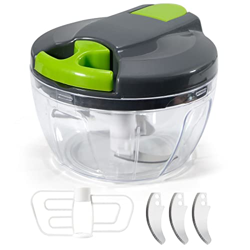 Hachoir Manuel avec Corde, Presse-ail, Vert Puissant pour Ail, Poivre, Piment, Oignon, Céleri, Gingembre, Viande, Mini Robot de Cuisine Pour Couper Les...