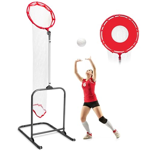 VSSAL Volleyball Setter Trainer Net Setting Training Equipment Target Practice Indoor or Outdoor, Adjustable Height (4.6 ft-9.8 ft) and Angle for Serving Spiking Drills System (Red)