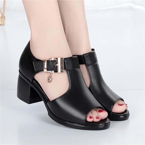 Comfy Elderly Women's Heeled Sandals Open Toe Chunky Block Wide Heel Ankle Strap Platform Sandals Shoes For Dressy2