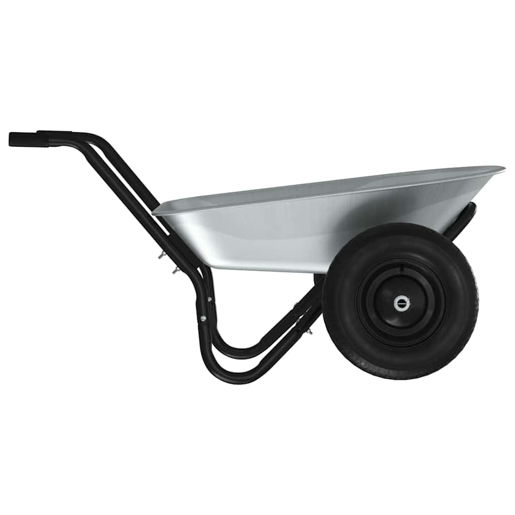 Schubkarre aus Stahl silber schwarz 124 x 73 x 65 cm, 12,5 kg, 110 kg Traglast, wetterbeständig für Gartenarbeit, Rasenpflege, Erde, Kompost, Kies, Holz und Baustelle