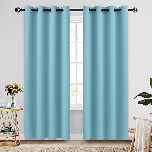 Image of COSVIYA Grommet Room Darkening Sky Blue Curtains 84 inch Long for Bedroom | Light Blocking Insulated Thermal Curtains for Living Room, Blackout Thick Polyester Window Drapes,52x84 inches, 2 Panels