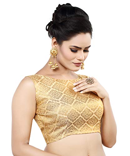 Madhu Fashion Womens Banaras Brocade Readymade Stitched Sleeveless Saree Blouse