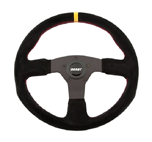 Grant 8547 Suede Series Round Racing Steering Wheel with Yellow Center Line and Red Stitching, 1 Pack