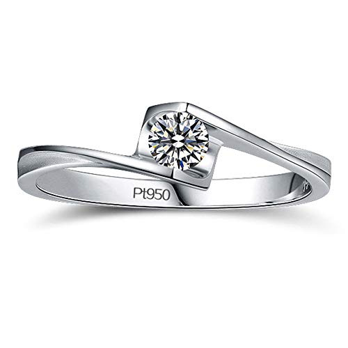 Anillo de Plata de Ley Chapado en Platino, Anillo de Compromiso de Diamante simulado de Moissanite de 0,3 Quilates para Mujer,R
