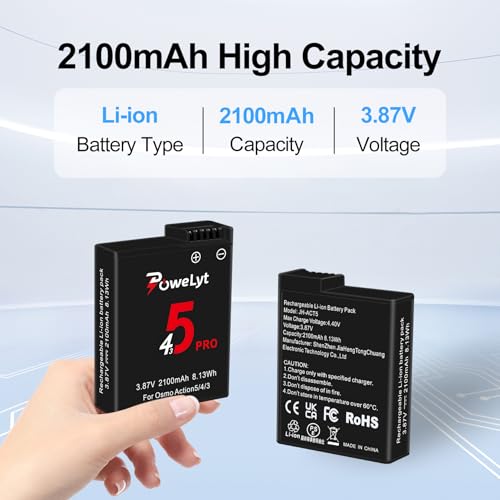 Cargador para Osmo Action 5 Pro con 3 baterías de 2100mAh y hub de carga de 3 canales 3