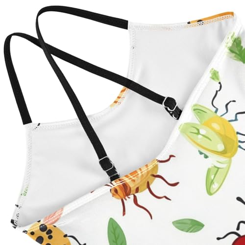 Pigsaly Girls One Piece Swimsuits Insects Bugs Beetle Dragonfly Kids Cross Back Swimwear Toddler Beach Sport Bathing Suit 3T4