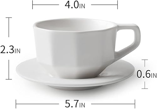Miniatura 2 de MU MO Taza de capuchino de porcelana de 9 onzas con platillo, taza de cerámica Latte Art, taza de café expreso para bebidas de café especiales, café
