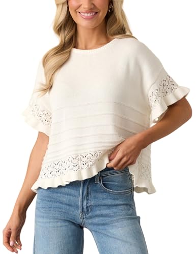 Yeokou Womens Short Sleeve Sweater Round Neck...