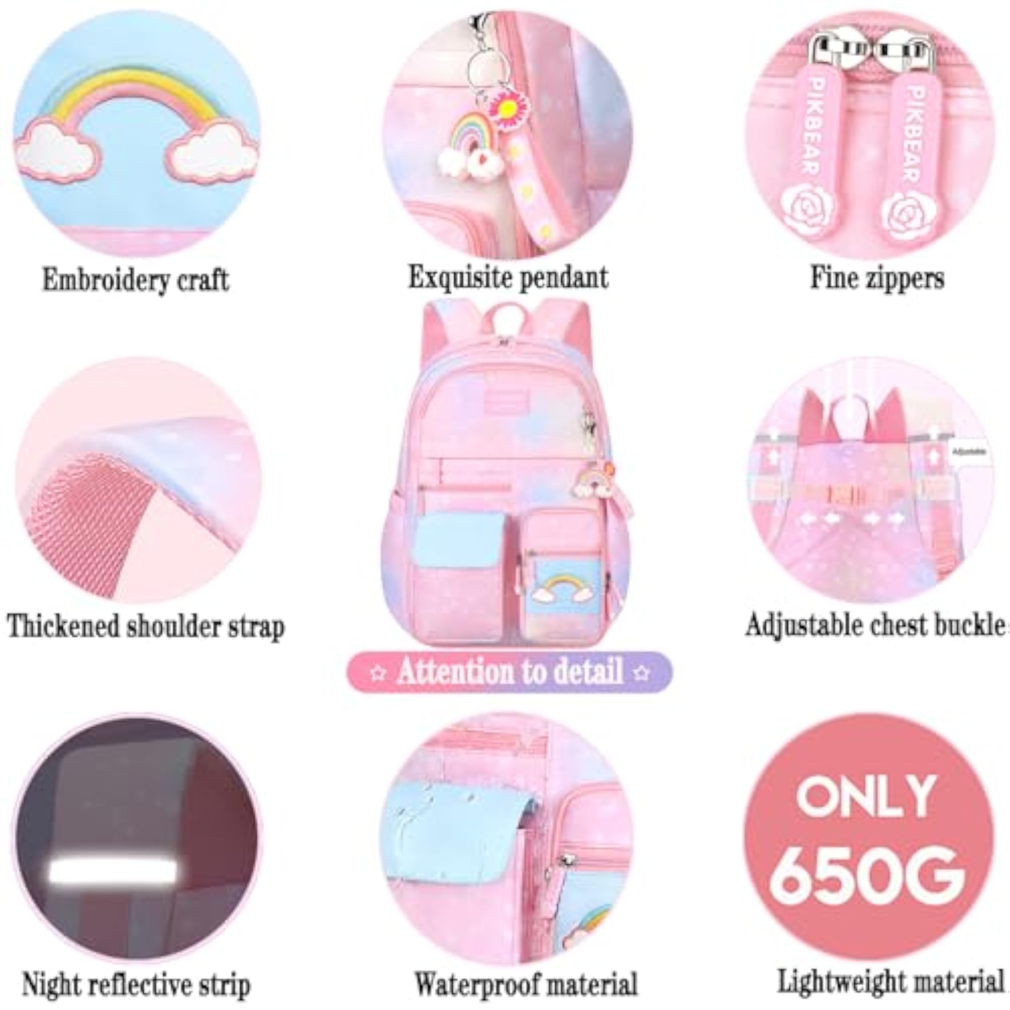 Starry Rainbow Girls Backpack, Large Capacity