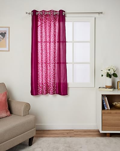 Amazon Brand - Solimo Premium Polyester Cotton Curtains | Floral Print | 150 GSM | Light-Filtering | Tape Top | 5 Feet (Set of 2, Wine)