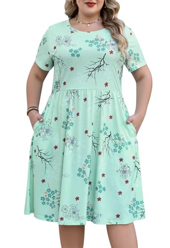Image of Nemidor Women Plus Size Casual Dress Midi Flt Flare Pocket