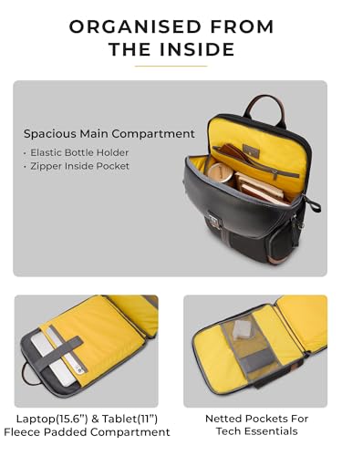 Image of EUME Zorain Premium Laptop Backpack for Men & Women | 15.6 Inch Laptop Sleeve | 27L Water Resistant Nylon & Microfiber Vegan Leather | Lightweight & Multipurpose | For Office Work & Travel