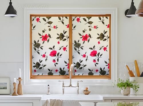 Image of WALLMATE Self Adhesive Window Film Frosted 3D Glass Door Window Frosted Film for Home /Office /Bathroom & Living Room Multicolor Frosted Film (16 x 175 Inch, Dazy Flower)