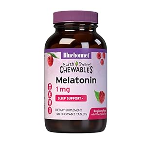 Bluebonnet Nutrition EarthSweet Melatonin 1 mg Fast-Acting Quick Dissolve Nighttime Relaxation & Restful Sleep Support – Sleep Aid – Gluten-Free, Vegan – Raspberry Flavor – 120 Chewable Tablets