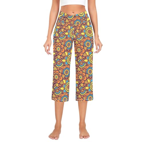 Calça floral Mehndi estilo V Crossover Bootcut Yoga com controle de barriga calças largas para acade