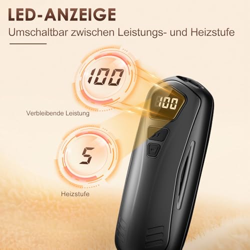 Handwärmer Elektrisch 2er Set,Taschenwärmer Wiederverwendbar mit 6000mAh,5 Stufen Heizung,Tragbarer USB Handwärmer Aufladbar,Hand Warmers Outdoor Camping Heizung Geschenk für Frauen Männer (Schwarz)