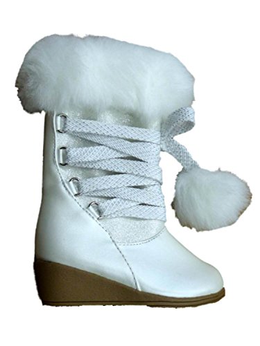 Toddler Girls White Fashion Boots with Faux Fur Trim
