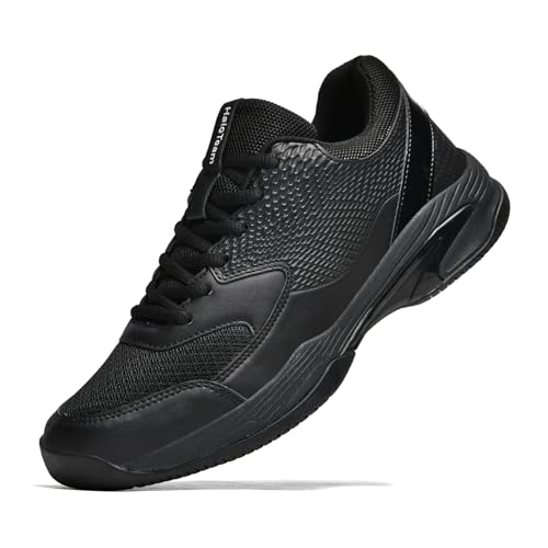 HaloTeam Tennis Shoes Mens Fashion Non Slip Running Trainers Lightweight Breathable Fitness Sport Sneakers for Badminton Squash Volleyball,5803 Black,12 US