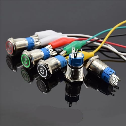 Interruptor de metal de 16mm con luz LED verde para salpicaderos de coches clásicos 3
