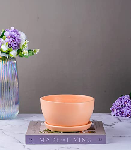 Image of Nurturing Green Modern Design 7.25 Inch Wide 'Millennial' Ceramic Pot (Blush Pink) for Home, Indoor Decor & Gifting (Without Plants and Comes with Bottom Plate) - Set of 2 Pots