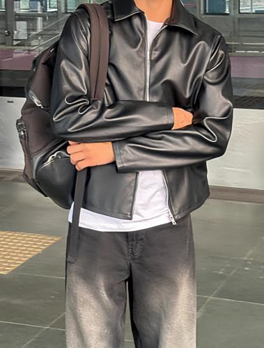 Image of Men's Faux Leather Jacket | Premium PU Leather Casual Winter Jacket for Men | Stylish Zip-Up Streetwear Biker Outerwear for Travel Party Riding Daily Wear
