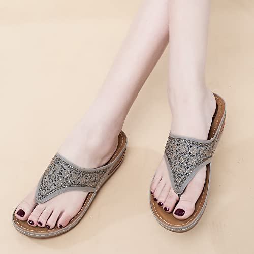 Ecetana Womens Sandals Flip Flops For Women With Arch Support Cushion Summer Casual Rhinestone Wedge Sandal Shoes #TOP4