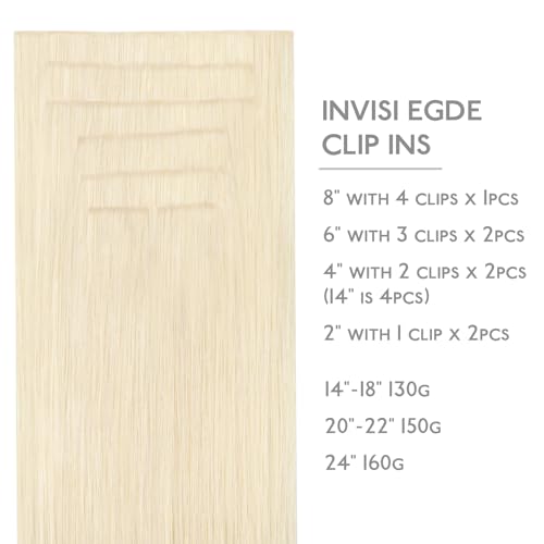 Image of WENNALIFE Invisi Edge Hair Extensions, Real Human Remy Hair, 14 Inch 130g 9pcs Platinum Blonde, Seamless Clip Ins, Invisible PU Skin Weft, Extensiones De Cabello Hmano