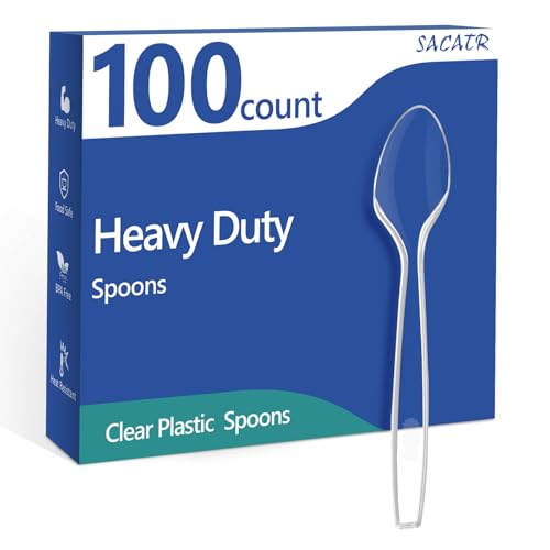 100 Count Plastic Spoons,Heavy Plastic Silverware,Premium Disposable Spoons, BPA-Free, Heat Resistant, Suitable for Parties, Events and Everyday Use