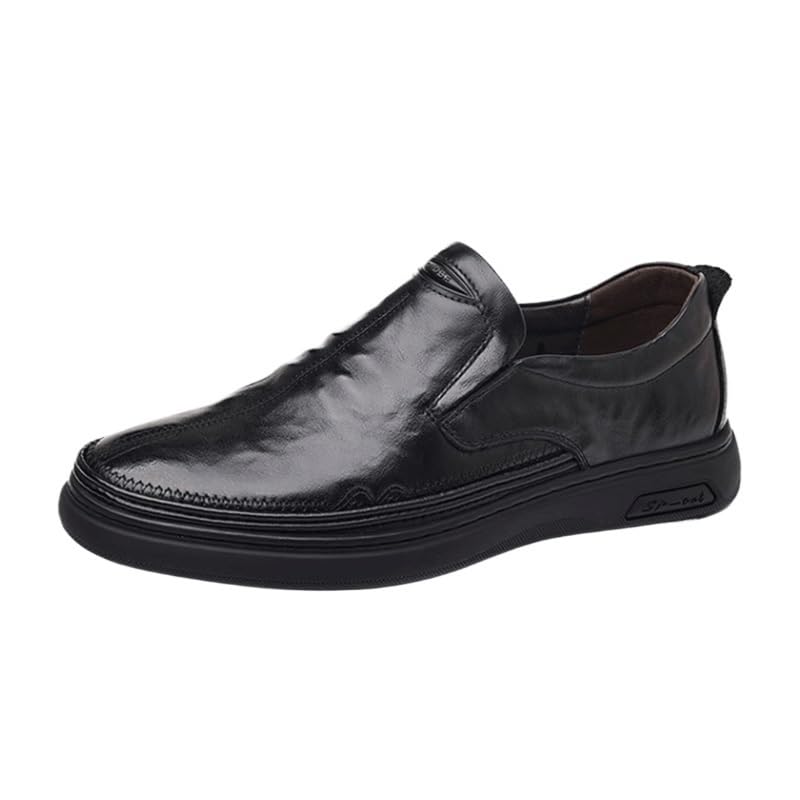 Round Toe Leather Shoes Men's Business Casual Loafers Men Lightweight Soft Breathable Slip-on Shoes