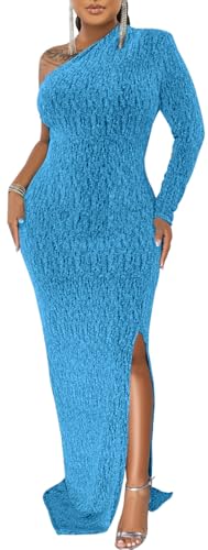 Women's Formal Dresses Elegant Long Sleeve Evening Party Dress Sexy One Shoulder High Split Cocktail Gowns