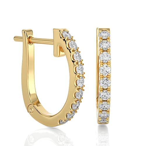 1/5 Carat Diamond Huggie Hoop Earrings for Women in 14k Yellow Gold (F-G, SI2-I1, cttw) with Hinge and Notched Post by Privosa Fine Jewelry