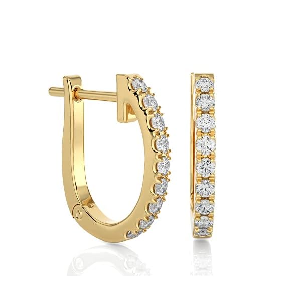 1/5 to 3/4 Carat Diamond Huggie Hoop Earrings for Women in 14k White or Yellow Gold (F-G, SI2-I1, cttw) with Hinge and Notched Post by Privosa Fine Jewelry