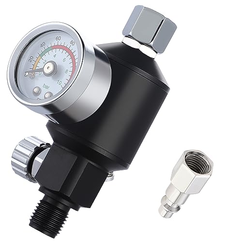 Image of Paint Spray Gun PRD-717 VS Type with Split Nozzle 1.3mm Automotive Refinishing Spray Gun, Brown G1 /4 inch Inlet and Outlet Air Compressor Filter with Air Regulator and Inline Air Dryer Oil Water S