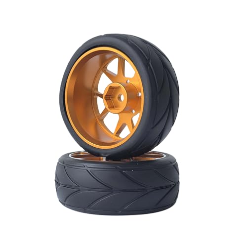 KEEDA Opony i metalowe felgi 64 mm do części 1/10 RC On Road Drift Touring Car HSP, HPI Tamiya (koła 5Y, złote)