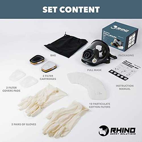 Vollmaske Atemschutzmaske Wiederverwendbar mit Filter (RH-7011) Für Organische Dämpfe, Saure Gase, Begasung, Farbe, Staub | Gesichtsschutz mit 10 Ersatzfiltern, Schutzbrille und Handschuhen - Image 7
