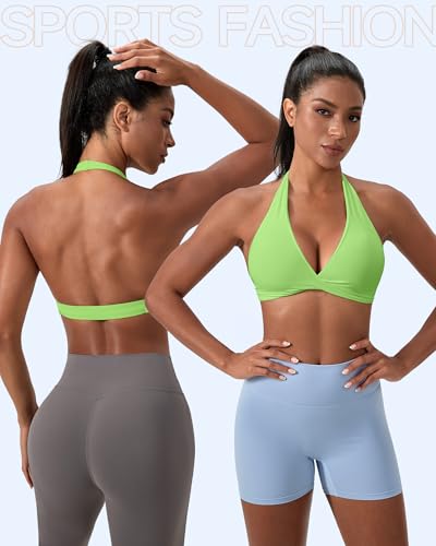 SPVISE Halter Sports Bras for Women Padded Yoga Bra Low Impact Gym Workout Bra Tank Open Back Twist Front V-Neck Everyday Bra3
