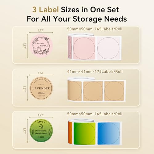 Image of NIIMBOT Thermal Label Tape 3 Rolls, Compatible with B1 /B2 /B21 /B31 Label Maker, Multi-Size Pack (50x50mm, 41x41mm) for Cosmetics, Jars, Gifts, Logos & Files Organization Stickers