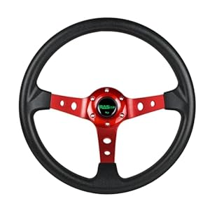 RASTP Universal Racing Steering Wheel,Drifting Deep Dish Steering Wheel 13.8â/350mm 6 Bolts Grip Vinyl Leather & Aluminum with Horn Button for Car -Red